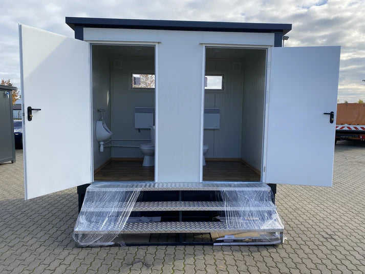 Contenedor sanitario doble con depósito de residuos blanco 3x2 metros