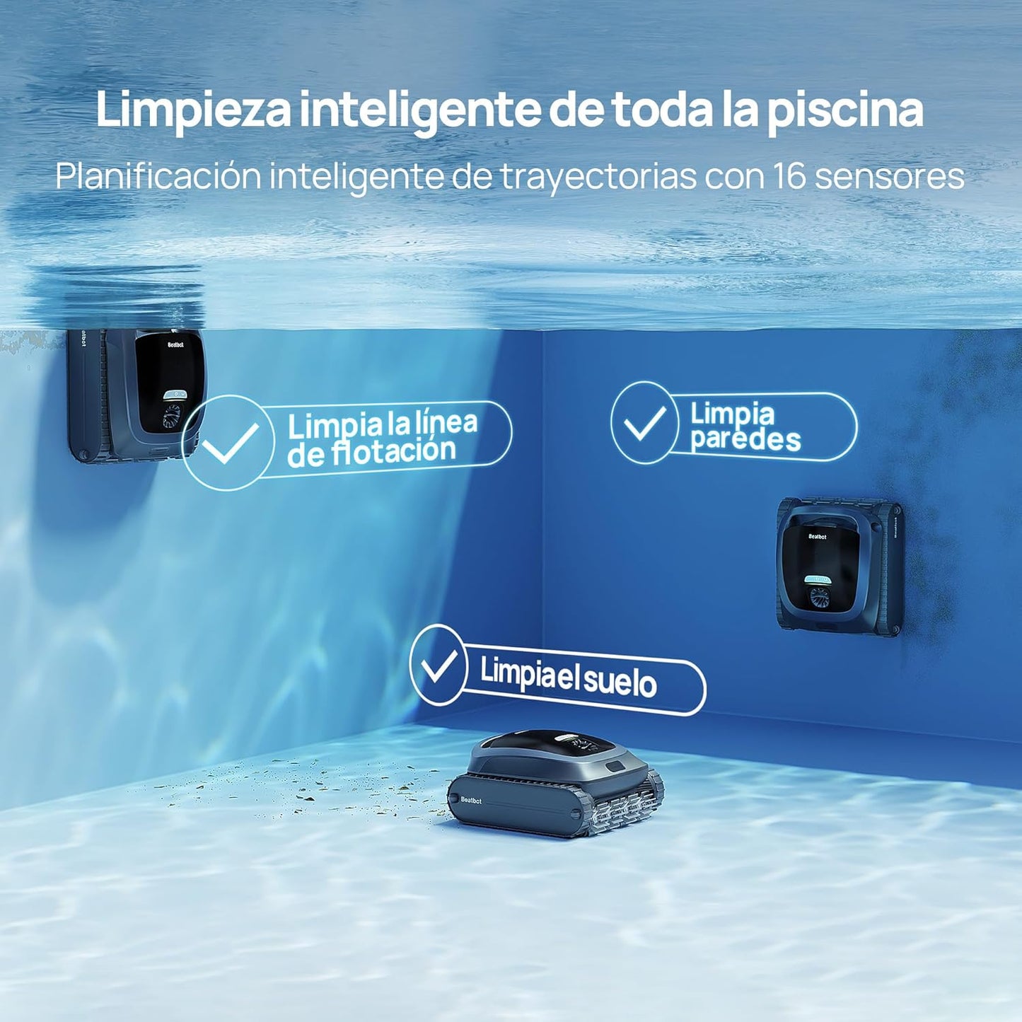 Robot Pool Vacuum Cleaner limpiafondos inalámbrico, Posicionamiento Inteligente