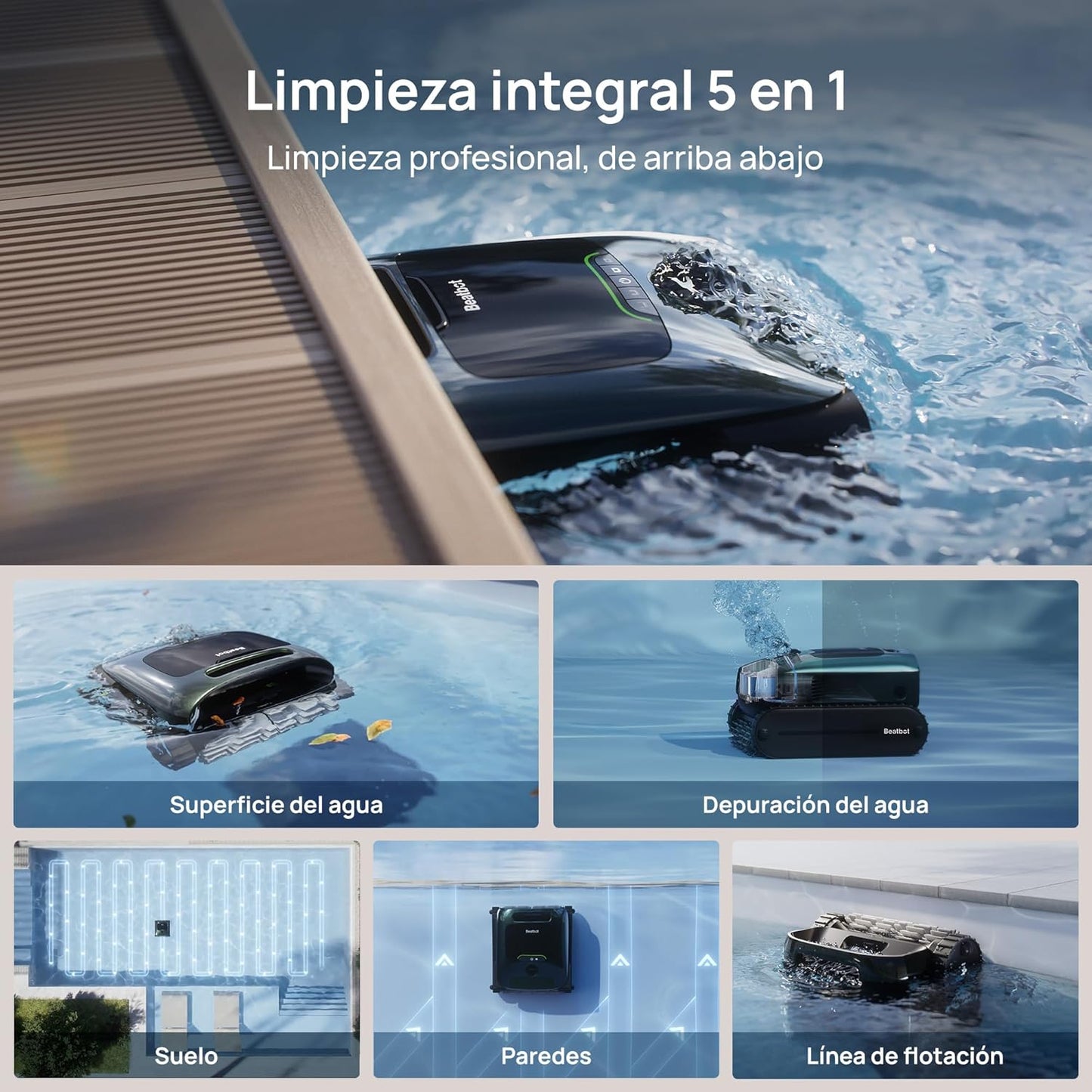 Pro Cordless Robotic limpiafondos inalámbrico, Limpia el Suelo, Las Paredes