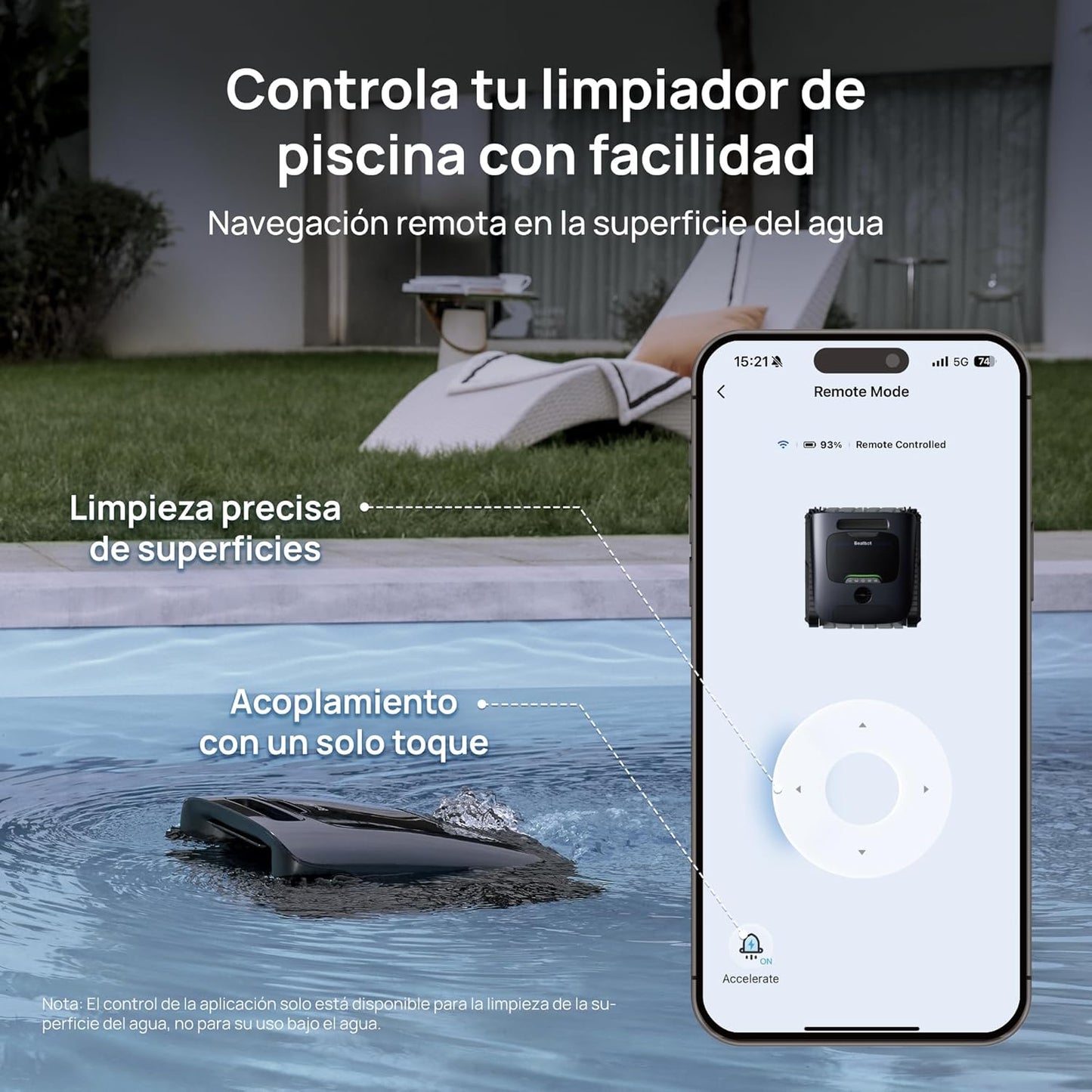 Robotic limpiafondos inalámbrico, Mapeo HybridSense AI, Limpieza Completa 5 en 1