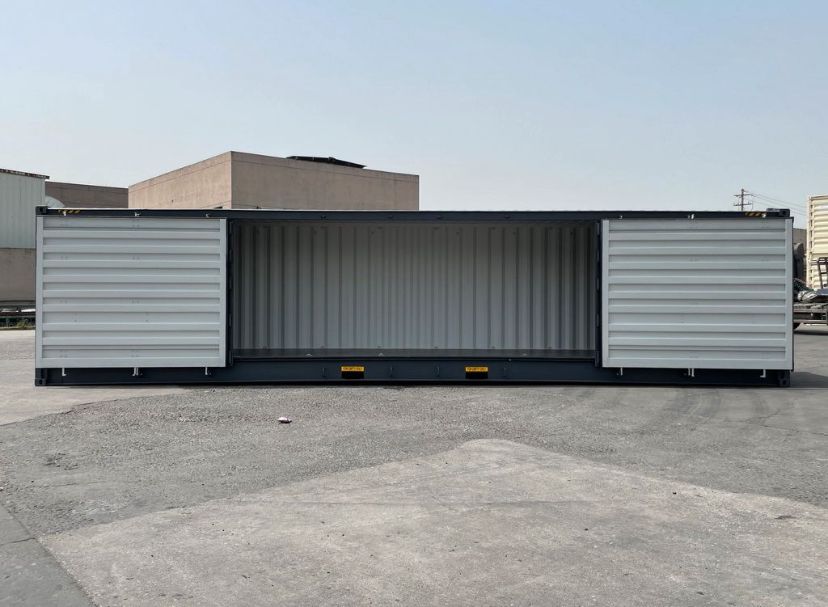 Contenedor marítimo 40 pies lateral abierto gris nuevo